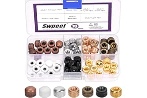 Swpeet 70Pcs 7 Color M5 Cap Nut Knob Assortment Kit, Carbon Steel Acorn Nut Screw Caps, Female Thread Knurled Nuts Knob, Insert Bolt Cover, Ceiling Lamp Screw Nuts Caps for Light Fixture