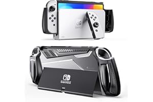 Benazcap Dockable Case Compatible with Nintendo Switch OLED Model 2021, Upgraded Protective Dockable Case Cover, Ergonomic Comfort TPU Grip Case for Nintendo Switch OLED Console and Joy-Con, Black