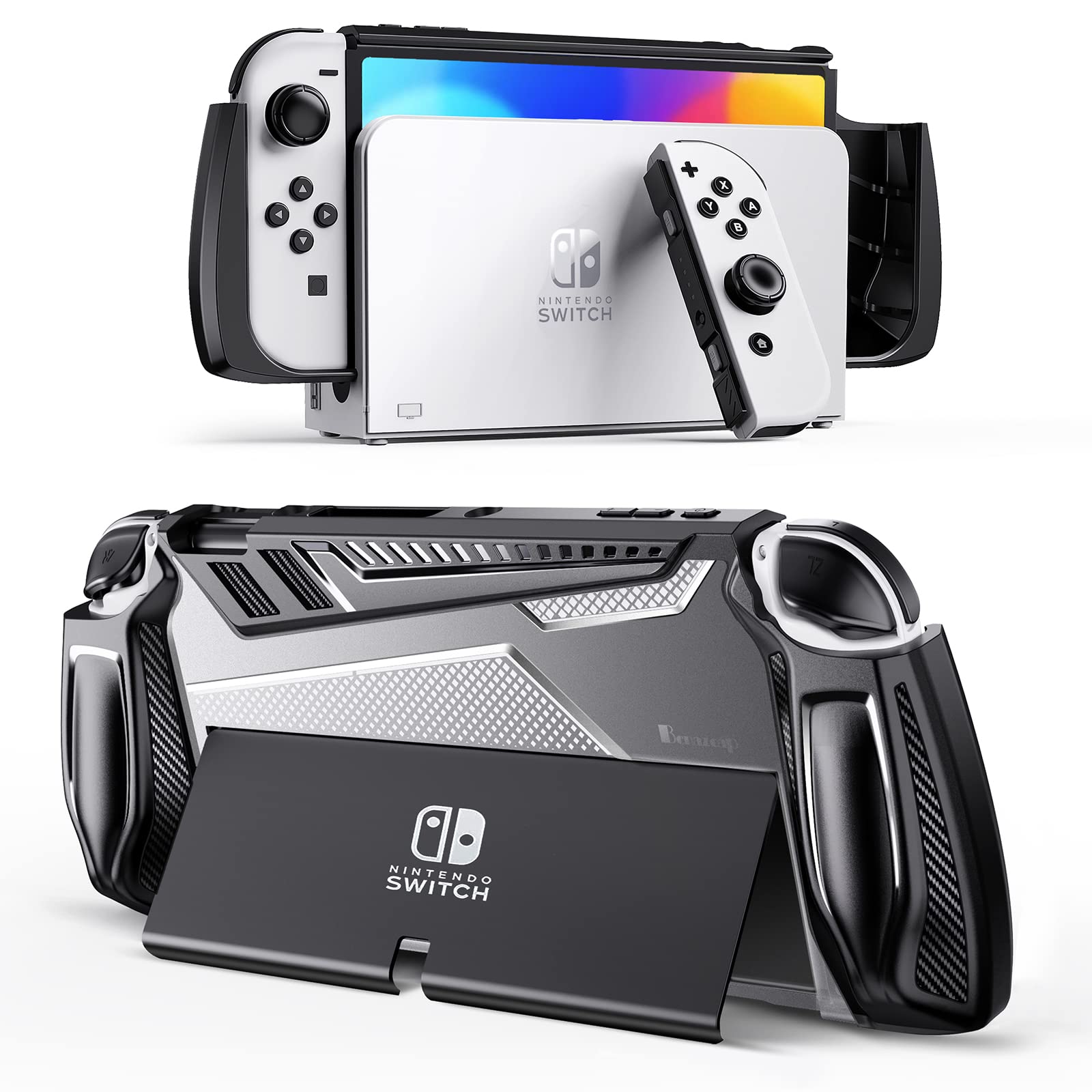 Benazcap 2025 Switch 2 Case, Durable Anti-Slip Shockproof Protective Hard Case for Nintendo Switch 2025 with Thumb Grip Caps Switch 2nd Gen for Boys (Black)