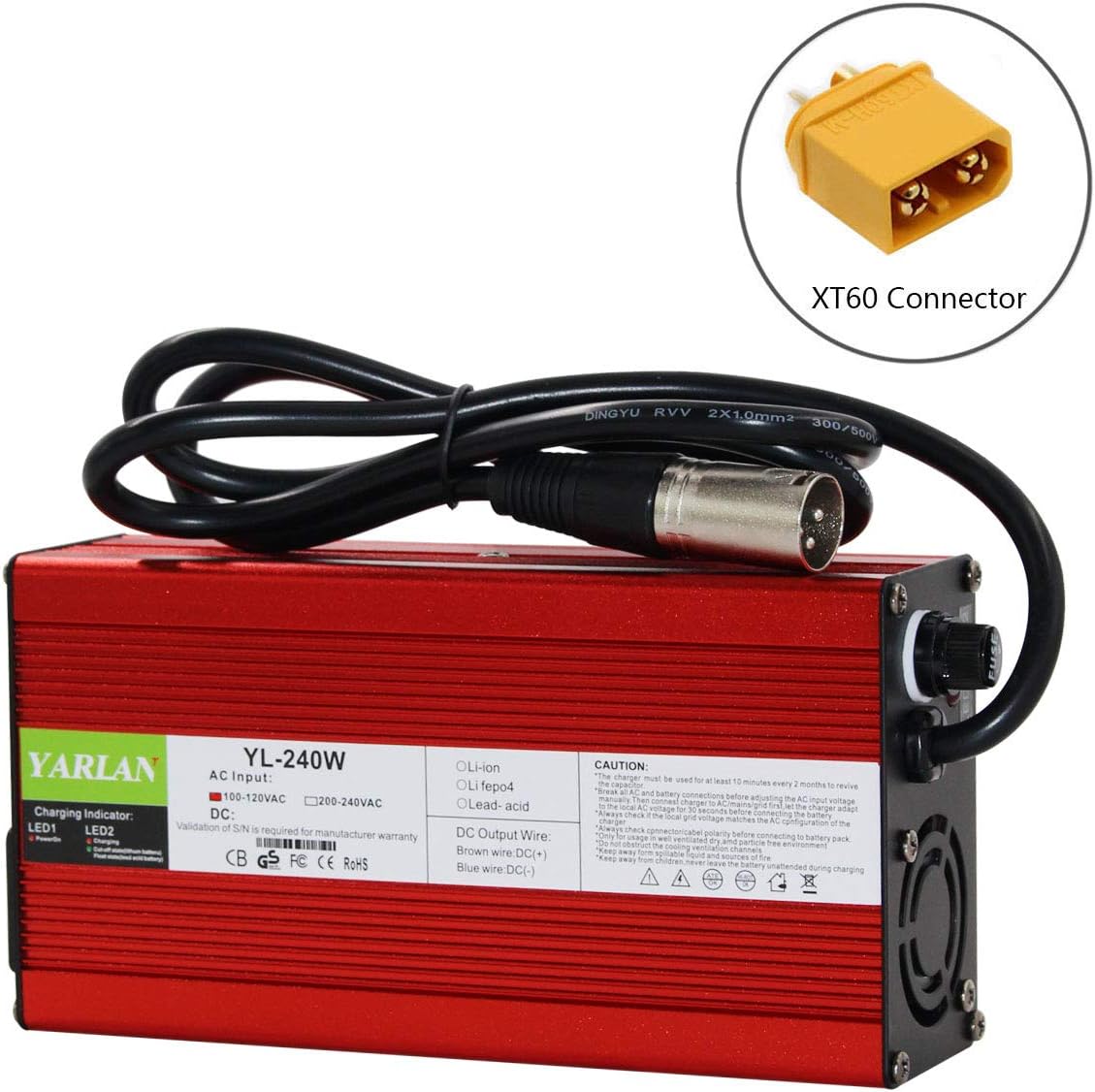 54.6V 4A Charger Electric Bike Charger 48V Li-ion Battery Charger 48V Charger 48V Scooter/E-Bike/Boat/Motorcycle Battery Charger 48V Ezgo Battery Charger (XT60)