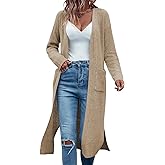 Danedvi Long Cardigan Sweaters for Women Ribbed Knit Open Front Long Sleeve Oversized Fall Casual Coat with Pockets