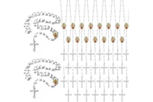 Taikula 30 Pcs 14 inch Lady of Guadalupe Bead Rosaries Wooden Rosary with Crucifix Necklace, Favors Catholic Gift Rosaries with Organza Bag for Baptism, for Men Women(Silver-white, 30)