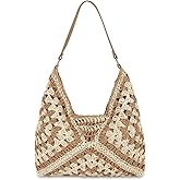 Straw Hobo Beach Bag for Women, Woven Tote Bag Summer Crochet Shoulder Bag,Vintage Foldable Handbag for Travel