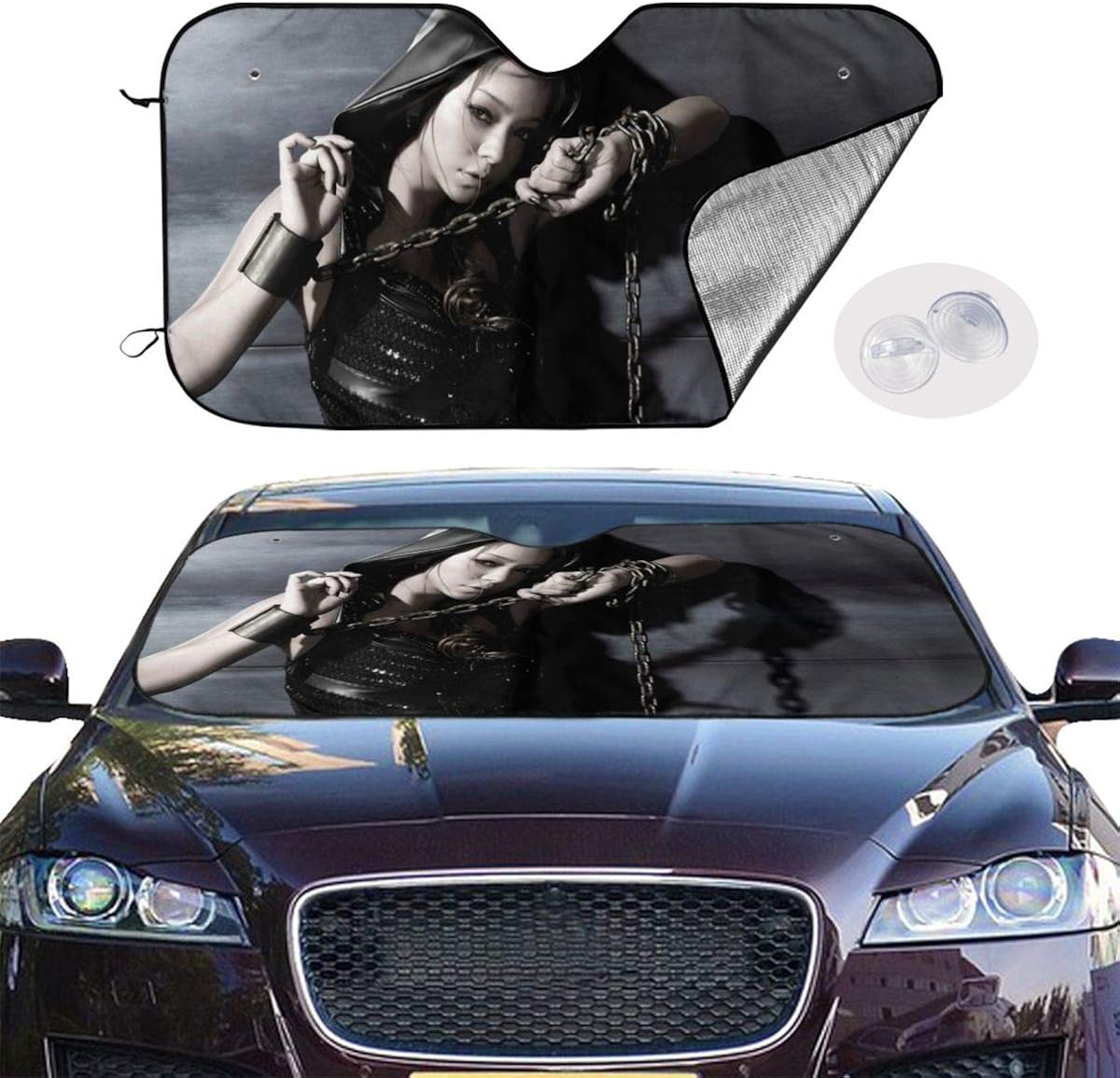 Amazon Co Jp 車用 サンシェード 安室奈美恵 遮光断熱 Uv 日除け 図案 簡単吸盤取付 汎用 カーフロントカバー日焼け防止汎用車用品 服 ファッション小物