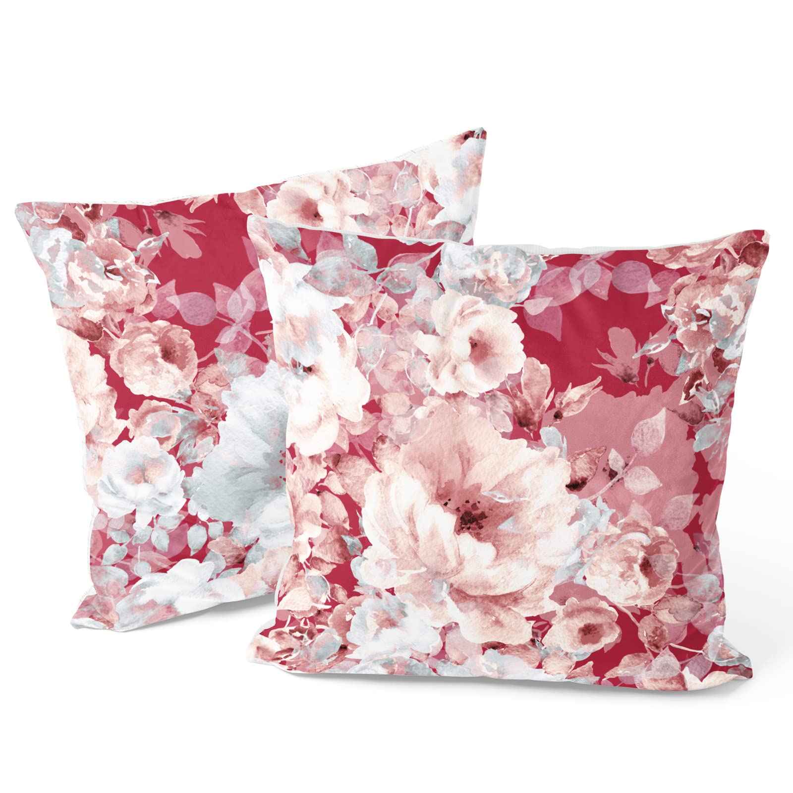 Berkin Arts Decorative Square Throw Pillow Covers Farmhouse Cushion Cases Designed of Modern Flower Floral, Made of Polyester Blend. Pack of 2, 18x18 Inch. Elegant Red for Sofa — image 1