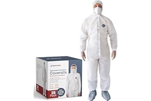 Medical Nation Hazmat Suits Disposable | 25 Pack | Protective Coveralls with Attached Hood and Boots | Heavy Duty Full Body Painters Suit for Adults - Breathable & Water Resistant | Extra Large