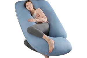 ELOVER Pregnancy Pillows with Cooling Cover,U-Shaped Full Body Maternity Pillow for Side Sleepers 57 Inch-Support for Back, Hip, Belly, Legs for Pregnant Women (Cooling Material,Haze Blue)