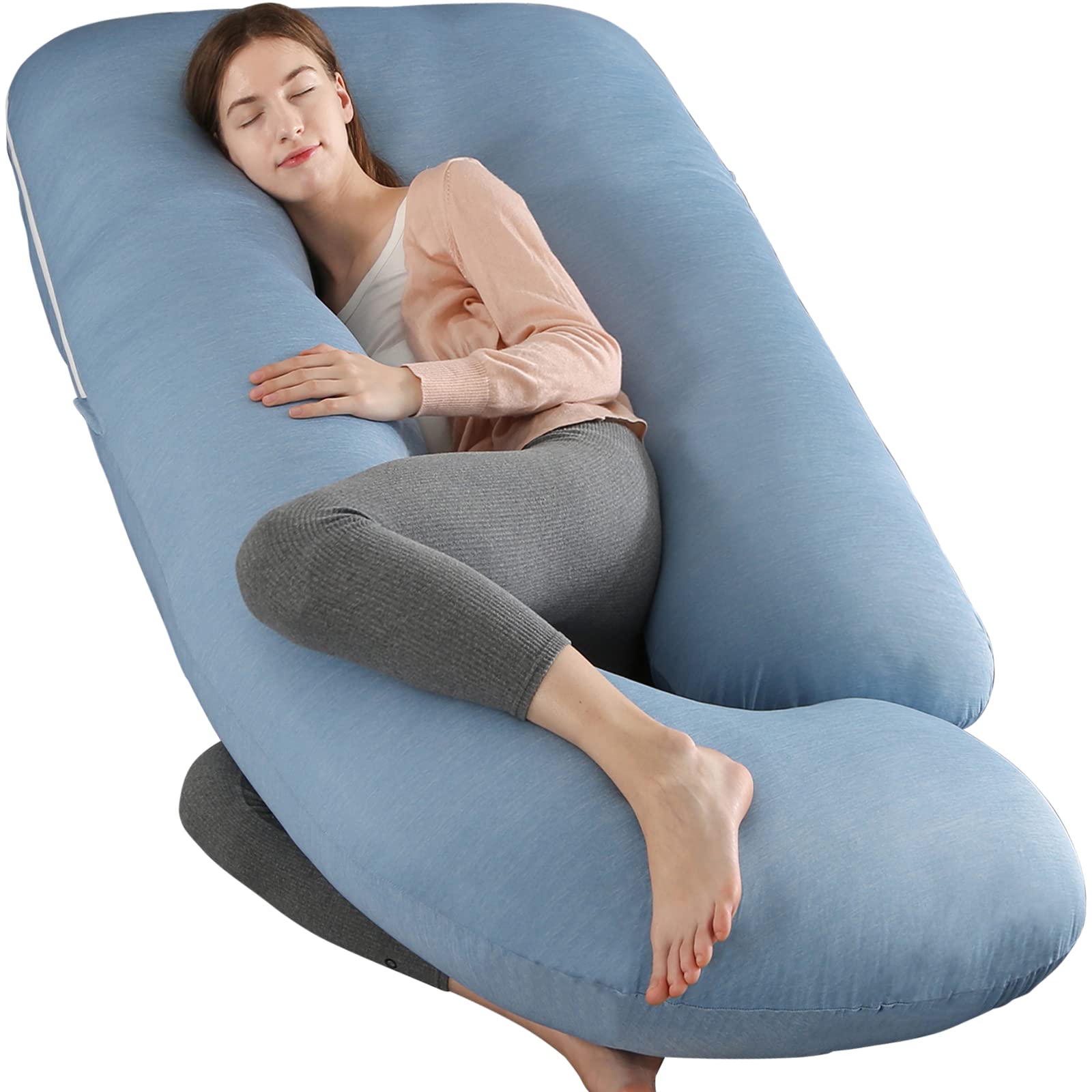 Photo 1 of Pregnancy Pillows with Cooling Cover,U-Shaped Full Body Maternity Pillow for Side Sleepers 57 Inch-Support for Back, Hip, Belly, Legs for Pregnant Women (Cooling Material,Haze Blue)