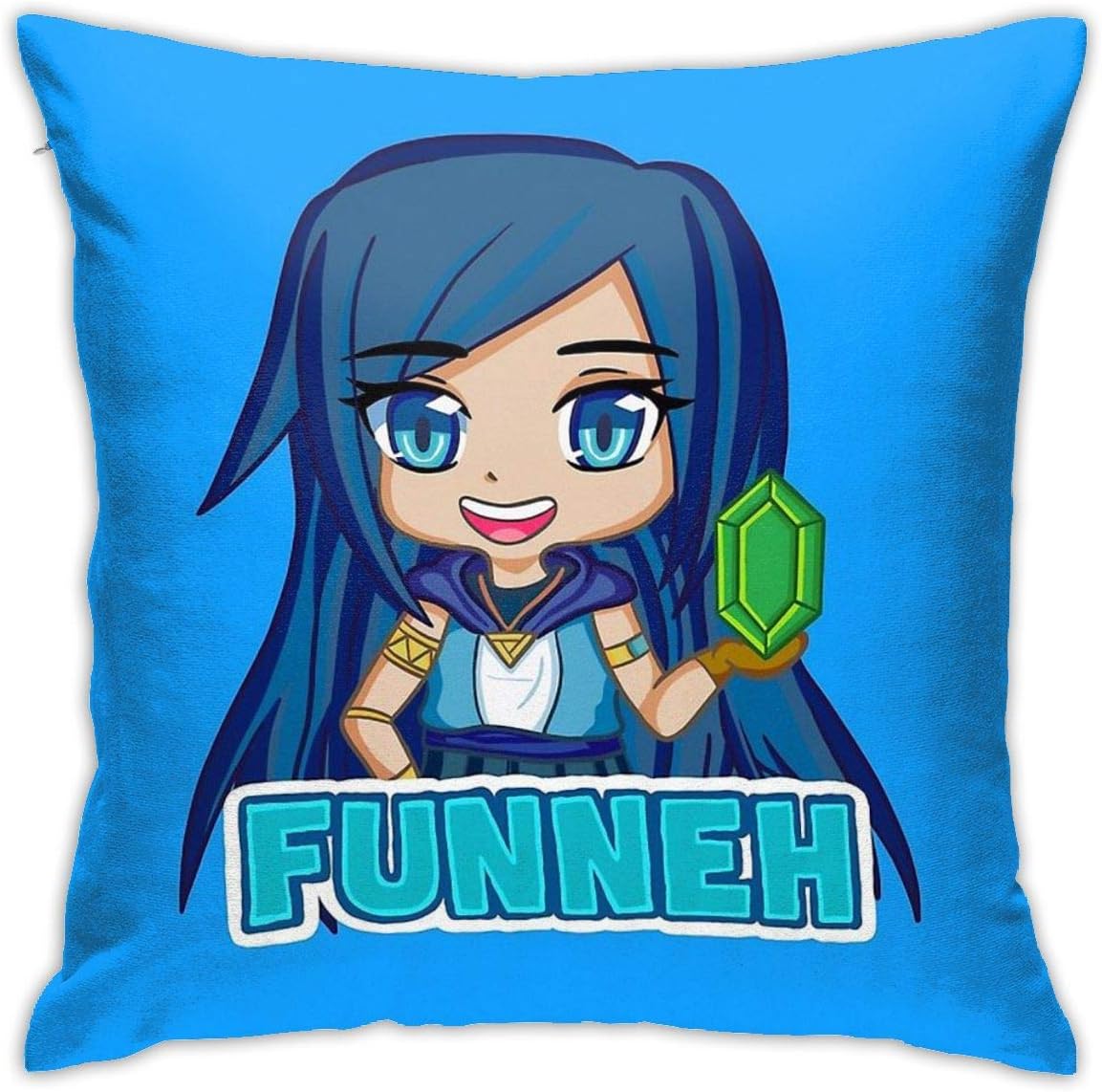 Blue Haired Manga Funneh Decorative Throw Pillow Covers for Sofa Couch Cushion Pillow Cases 18x18 Inch