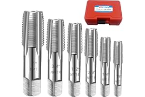 6-Piece NPT Pipe Tap Set, 1", 3/4", 1/2", 3/8", 1/4", 1/8" NPT Tap Set, Carbon Steel Hand Threading Plumbing Tap Set for Accu