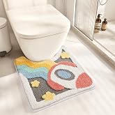 Tyrafry Cute Toilet Rug U Shaped, Microfiber Bathroom Toilet Rugs Non Slip Bath Mat Toliet Rug Machine Washable Absorbent Bathroom Rugs 20 x 22 Inches, Spaceship