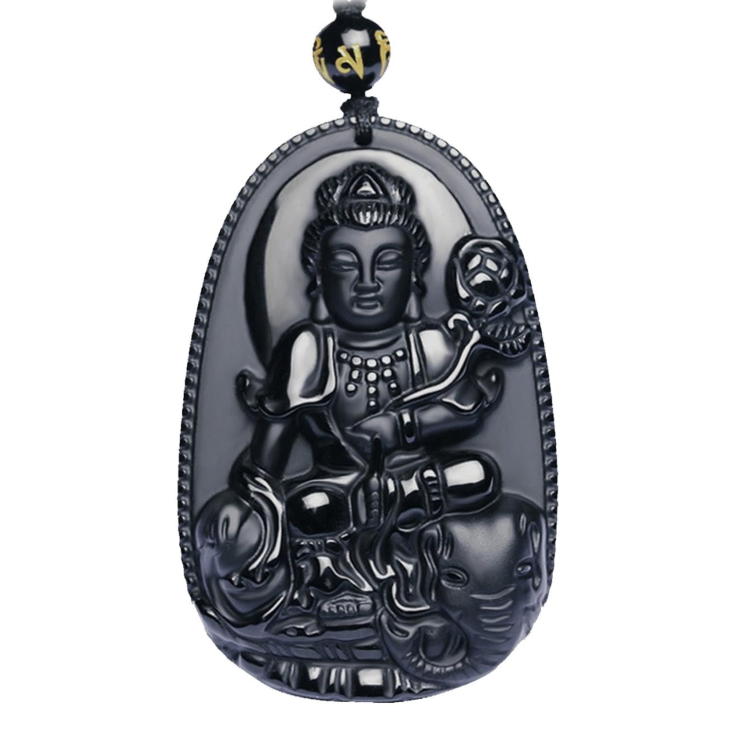 Buddha Pendant Necklace Bodhisattva Amulet  Talisman Made of Obsidian Gemstone Bella