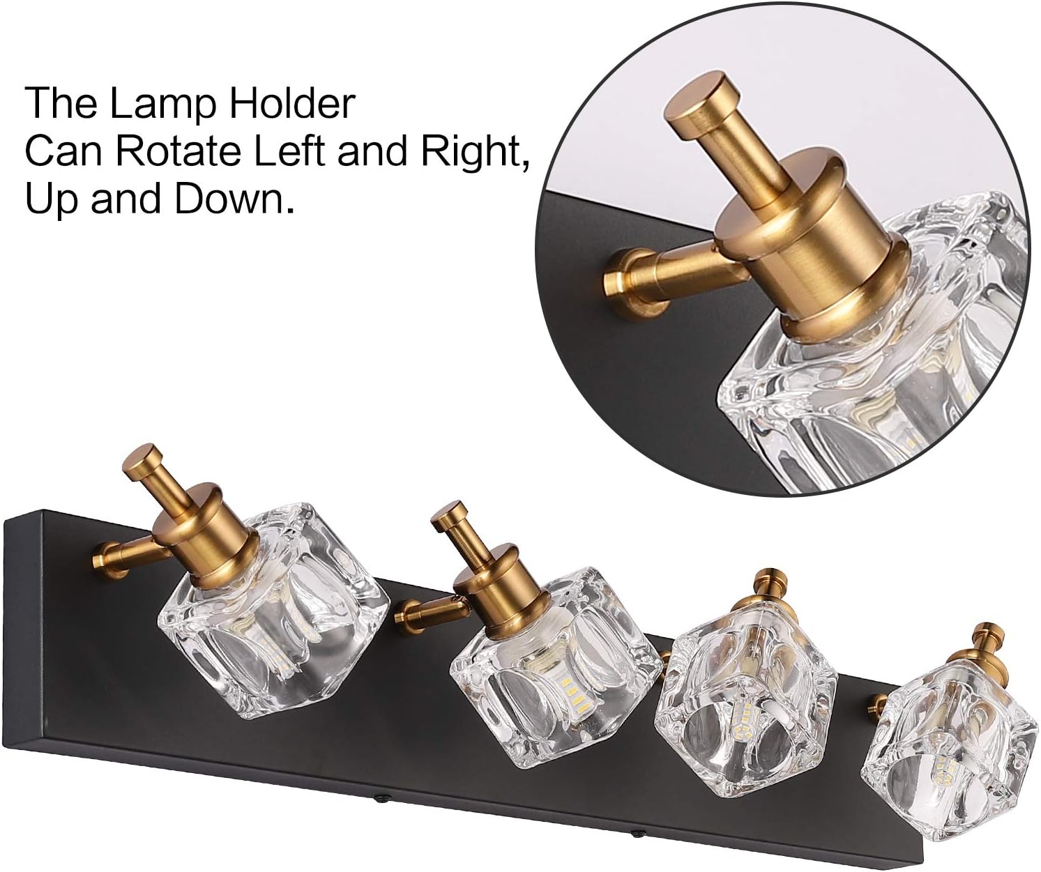 PRESDE Bathroom Vanity Light Fixtures Over Mirror Modern LED 4 Lights Black Wall Mirror Lighting - - 