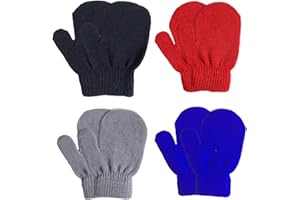 SIMRCIO 4 Pairs Toddler Stretch Mittens Winter Warm Kids Knit Gloves for Girls Boys 2-5 Years Old (4Pairs-black/Red/grey/blue