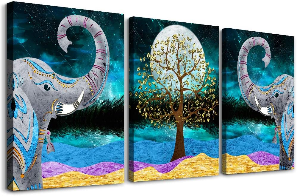 Wall Décor - Canvas Wall Art for Living Room ,farmhouse bathroom Wall decor blue abstract Animal landscape painting,modern family kitchen Bedroom Decoration elephant Canvas art pictures Artwork for home walls