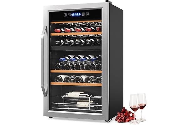 Bonnlo 33 Bottle Dual Zone Wine Cooler Refrigerator, 41Â°F-64Â°F Freestanding Compressor Wine Chiller, Beverage Wine Fridge with Digital Temp Control & Glass Door for Red White Wine, Champagne, Beer