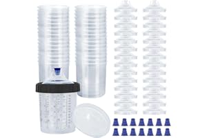 JOYFUL&HOPEFUL Disposable Paint Spray Gun Liners and Lids,20 Ounce (600ml) 30 Pack Kit - 30 Liners, 30 Lids with 125-Micron Strainer, 1 Hard Cup with Retainer Ring, 15 Plugs
