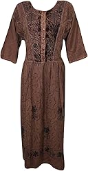 Mogul Interior Women Boho Medieval Dresses Rayon Embroidered Maxi Dress L