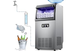 AMADVI Commercial Ice Maker Machine 120lbs/24H with 22lbs Storage, Stainless Steel Freestanding Ice Machine 45Ice/Cycle 2 Water Inlet Modes, Self-Cleaning Function for Homes Bars Restaurants