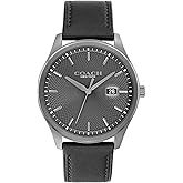 COACH Men's Oliver 3H Quartz Watch, 41mm Case Size, Genuine Leather Strap, Date Display, Classic for Every Day - Gift for Him