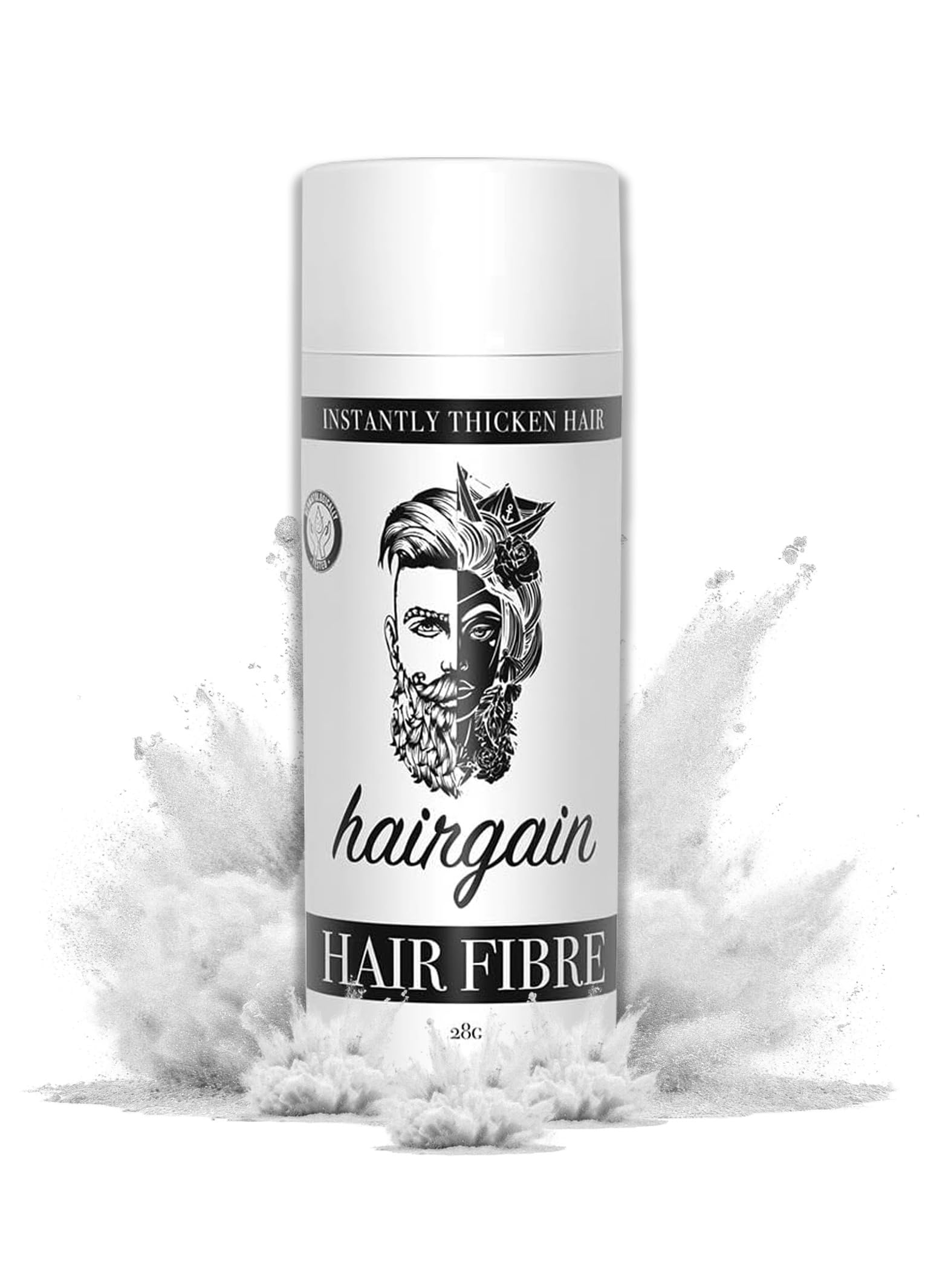 HAIRGAIN HAIR FIBRE for Thinning Hair Undetectable & Natural - 28g Bottle - Conceals Hair Loss Instantly - Hair Building Fibre Thickener & Topper for Fine Hair for Men & Women (White)