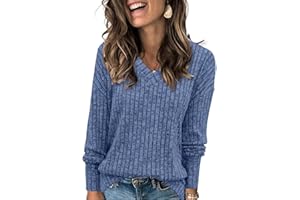 Heymiss Womens Sweatshirts V Neck Long Sleeve Shirts Loose Casual Fall Fashion Sweaters S-2XL
