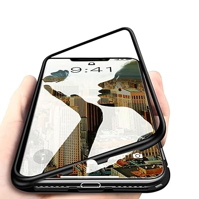 iPhone Xs MAX Case, MISSCASE Ultra Slim Magnet Protective Case with Metal Frame Tempered Glass Back [Magnetic Adsorption Technology] [Support Wireless Charging](Black Frame + Clear Back)