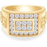 Men's Wedding Band Ring with Lab Created Moissanite or Lab Grown Diamond Cluster Nugget Style Ring in 14K Gold Plated 925 Sterling Silver Jewelry Gift for Him