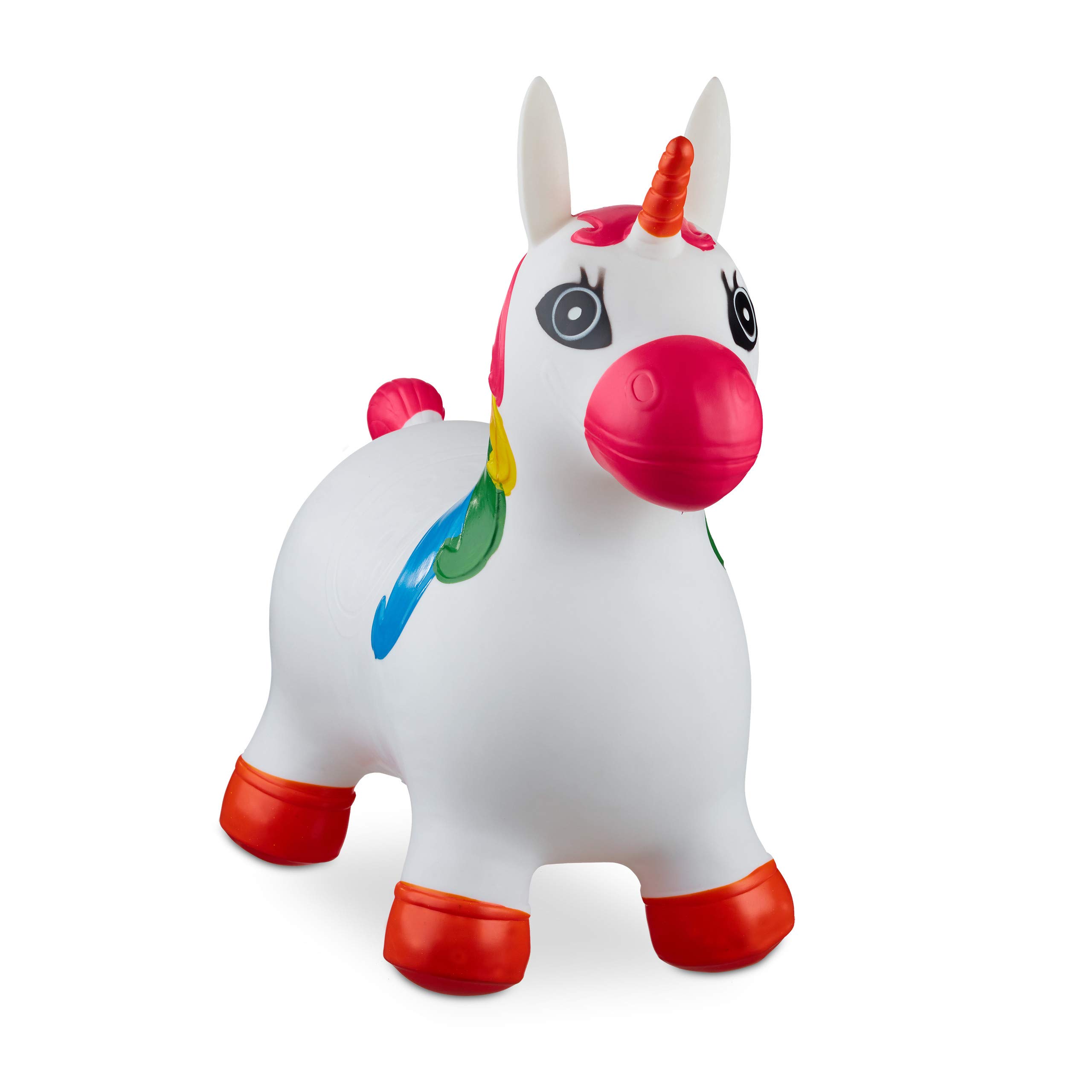 Relaxdays 10024989_49 Hopping Unicorn, Air Pump Included, Up to 50 kg, BPA Space Hopper, White