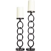Deco 79 Aluminum Metal Geometric Decorative Candle Holder Chain Link Candle Stand, Set of 2 Candlestick Holder 23", 19" H, Dark Gray