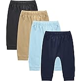 JARMAKO Baby Boys Cotton Pants, 4-Pack Sweatpants, 0-18 Months