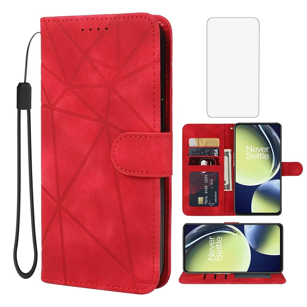 Wanyuexes Case for OnePlus Nord N30/OnePlus Nord CE 3 Lite 5G/Oppo K11X Wallet Case with Tempered Glass Screen Protector, Leather Flip Credit Card Holder Stand Phone Cover for OnePlus Nord N30 5G Red