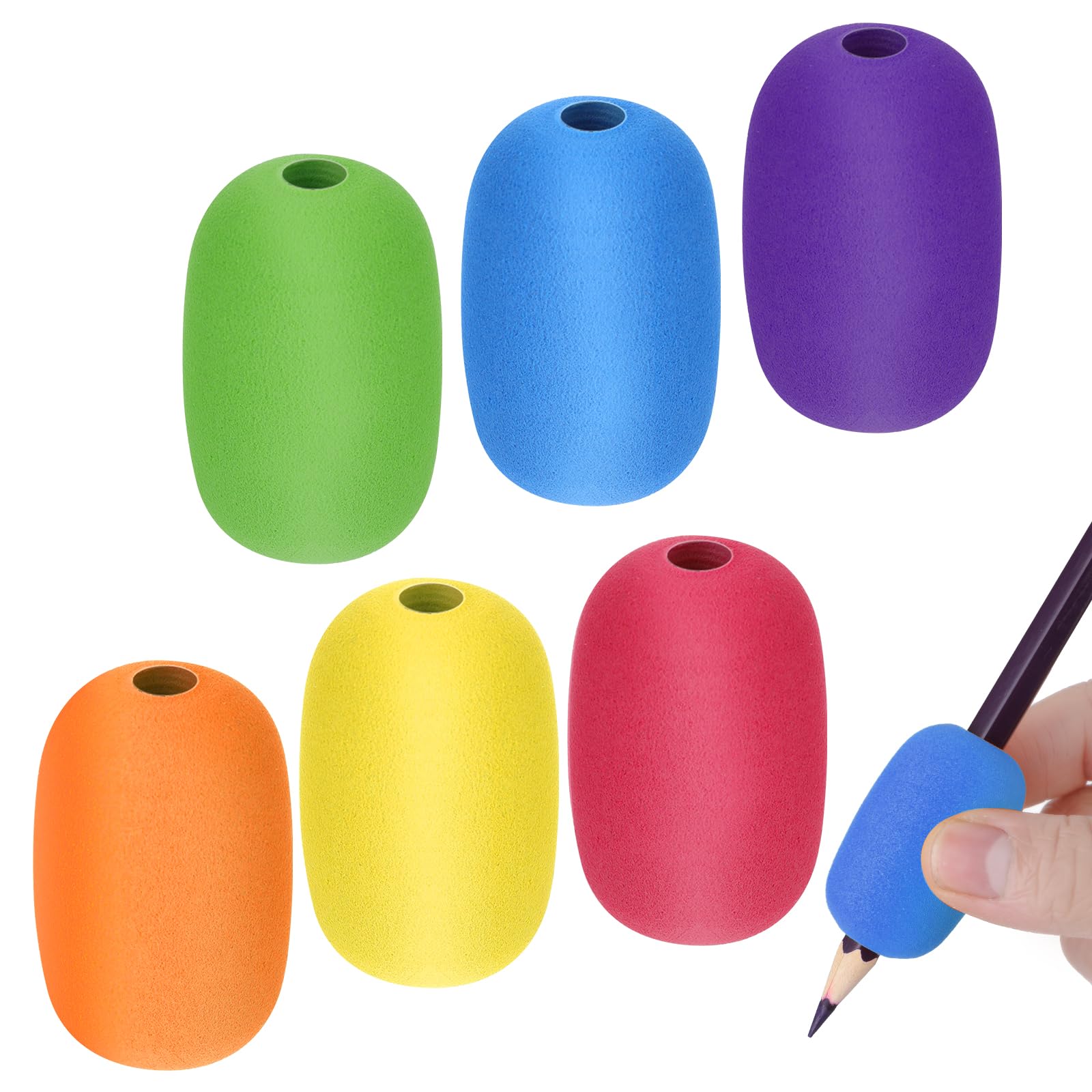 AHQiZFX 6 Pieces Pen Grips, Egg Pen Pencil Holder Handwriting Grips Pen Stylus Foam Grips Writing Aid Soft Cushioned Foam for Handwriting Drawing Preschool Supplies Right or Left Hand Use