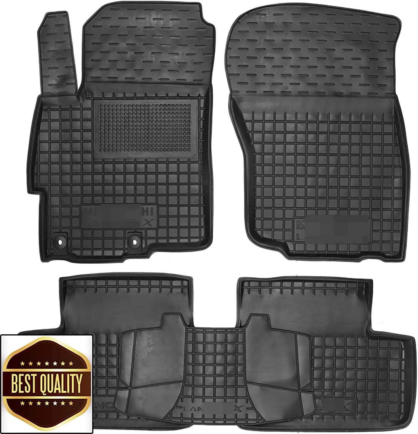 Custom Fit All Weather Floor Liners Carmats Black Rubber Floor Mats 1st & 2nd Row 5 pcs/Set for Mitsubishi Lancer X 10, Evo X, SpaceBack 2007-2017