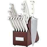 Cuisinart 15-Piece Knife Set with Block, High Carbon Stainless Steel, Forged Triple Rivet, White/Cherry C77WTR-15PCW