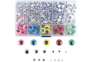 LOMIMOS 1500Pcs Wiggle Googly Eyes with Self-Adhesive,4mm-15mm,for DIY Craft Decoration