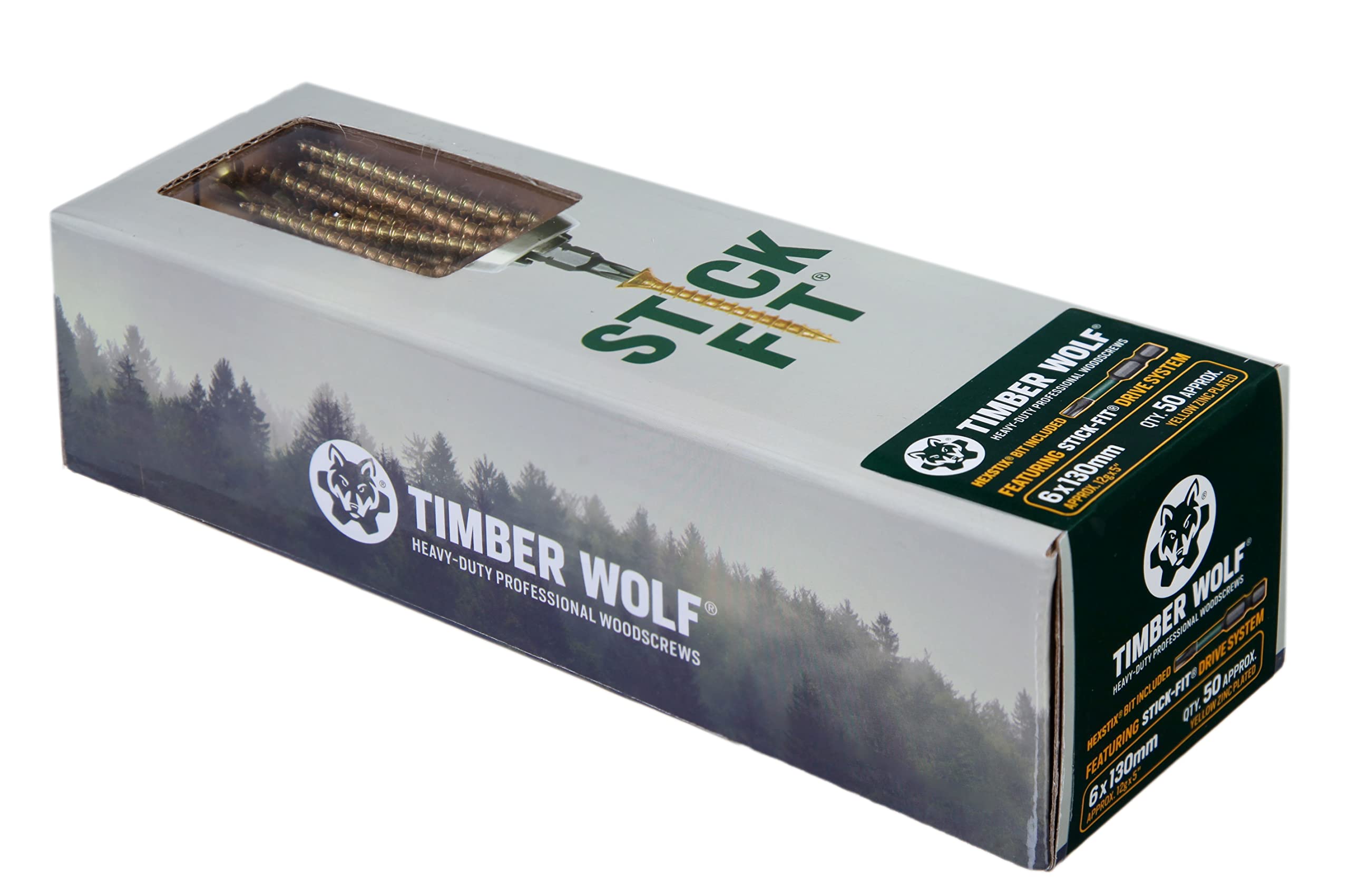 Timber Wolf TW60130 Woodscrews - 6.0 x 130mm - Box of 50, Zinc & Yellow (Gold)