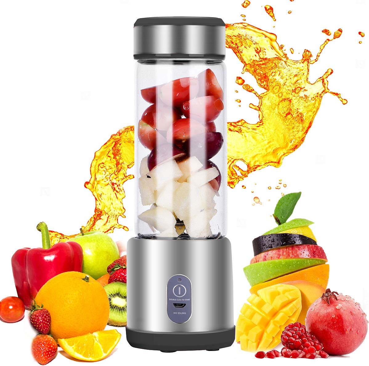 Portable Juicer Blender Mini Personal Smoothie Maker with 380ML Blending Cup for Fruit Vegetable Milk Shake Baby Food, USB Chargeable for Outdoor Home Office - FDA and BPA Free