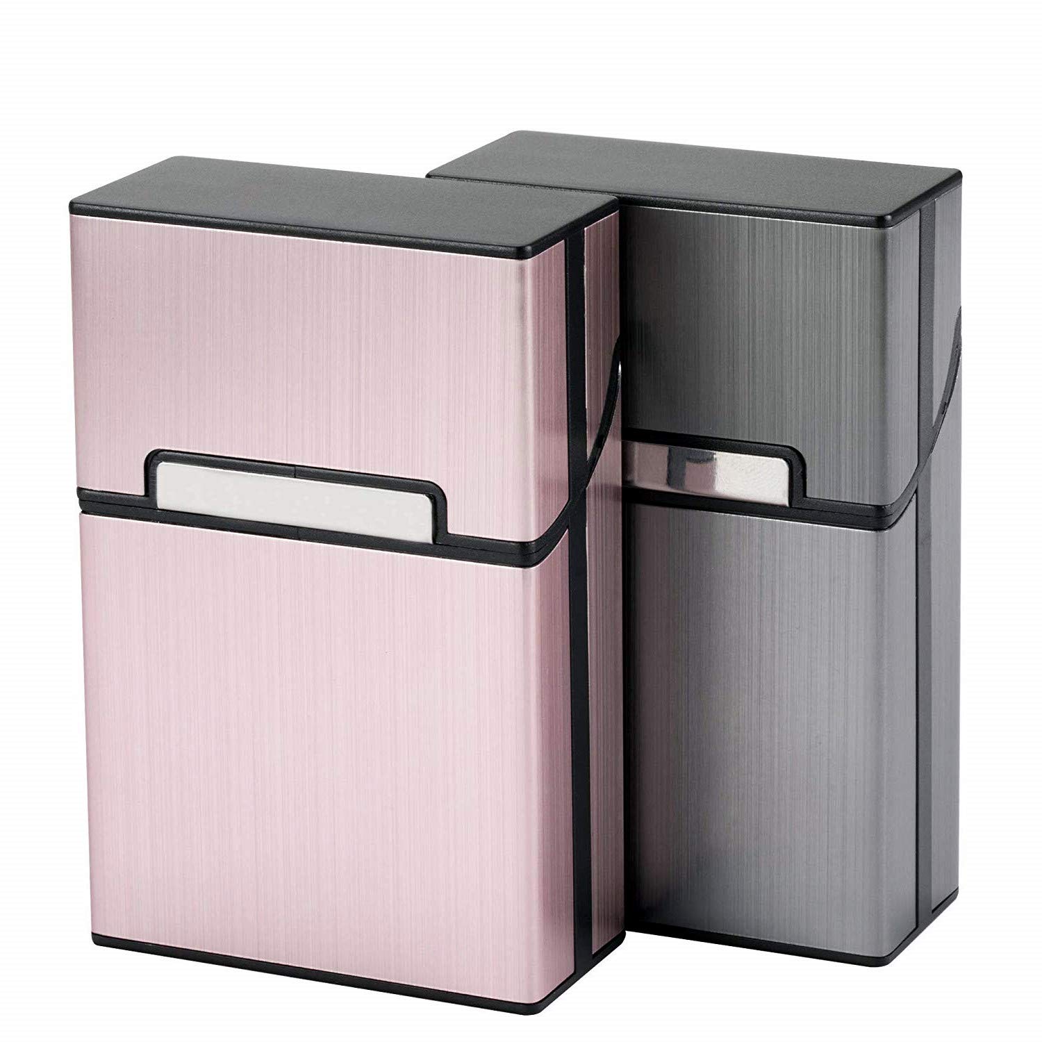 Sinzau Cigarette Case Aluminum for Whole Package Cigarettes 20 Pieces, Anti-Extrusion, Splash Proof, 2-pack (Grey & Rose Red)