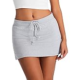 EG CHRIS G Women's Mini Skorts with Drawstring Mid Waist Side Split Bodycon Y2K Mini Skirt with Shorts