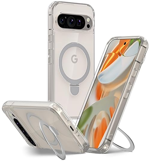 JIC MagStand Series - for Pixel 9 Pro XL Case - Crystal Clear Protective Kickstand Phone Cover - [Unique Stand for Vertical and Horizontal View] - [Built-in Magnets for Magsafe]
