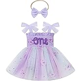 ODASDO Baby Girl Butterfly First Birthday Outfit Bowknot Strap Tutu Tulle Princess Romper Dress with Headband