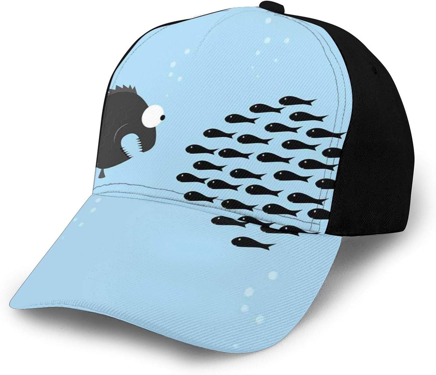 Printed Adjustable Baseball Cap,Little Fishes United to Fight with Big Fish Theme Aquatic
