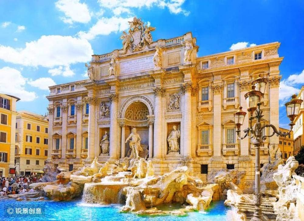 5D DIY Full Round Drill Diamond Painting, Fountain di Trevi,Rome. Italy, Cartoon Cute Frameless 40x50 cm