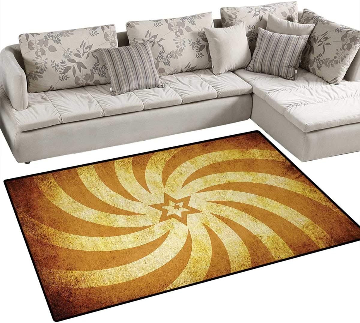 Burnt Orange,Carpet,Spiral Twisty Lines Look Like Sun Rays Around A
