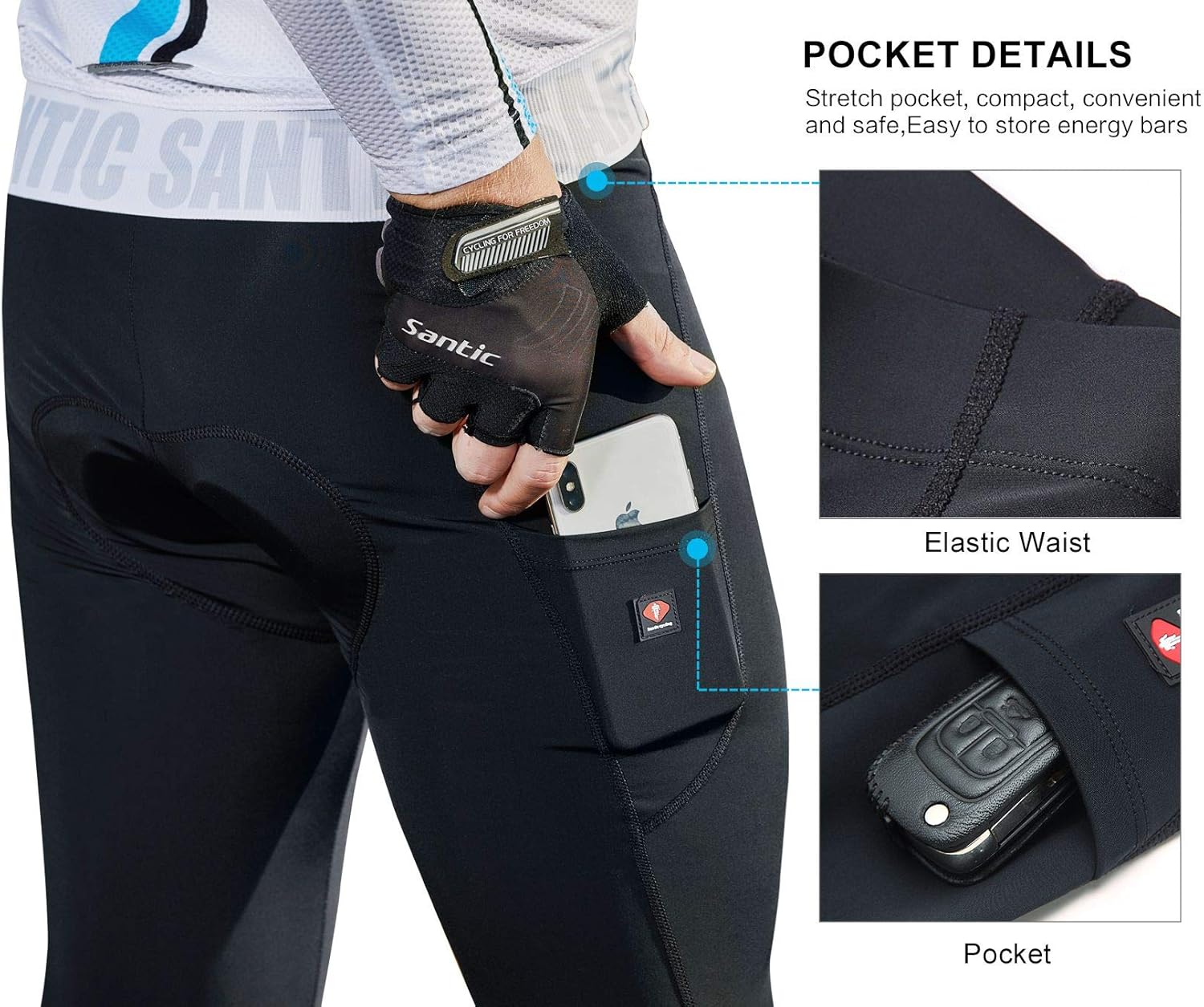 Santic Men's Cycling Bike Pants 4D Padded Compression Long Riding Bicycle Tights : Clothing