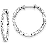10k White Gold Inside-Out Hoop Earrings for Women with Round Cut Cubic Zirconia, Lightweight Sparkling Hoops, Modern Elegant Design, Minimalist Everyday Wear, Polished Classic Fashion Jewelry