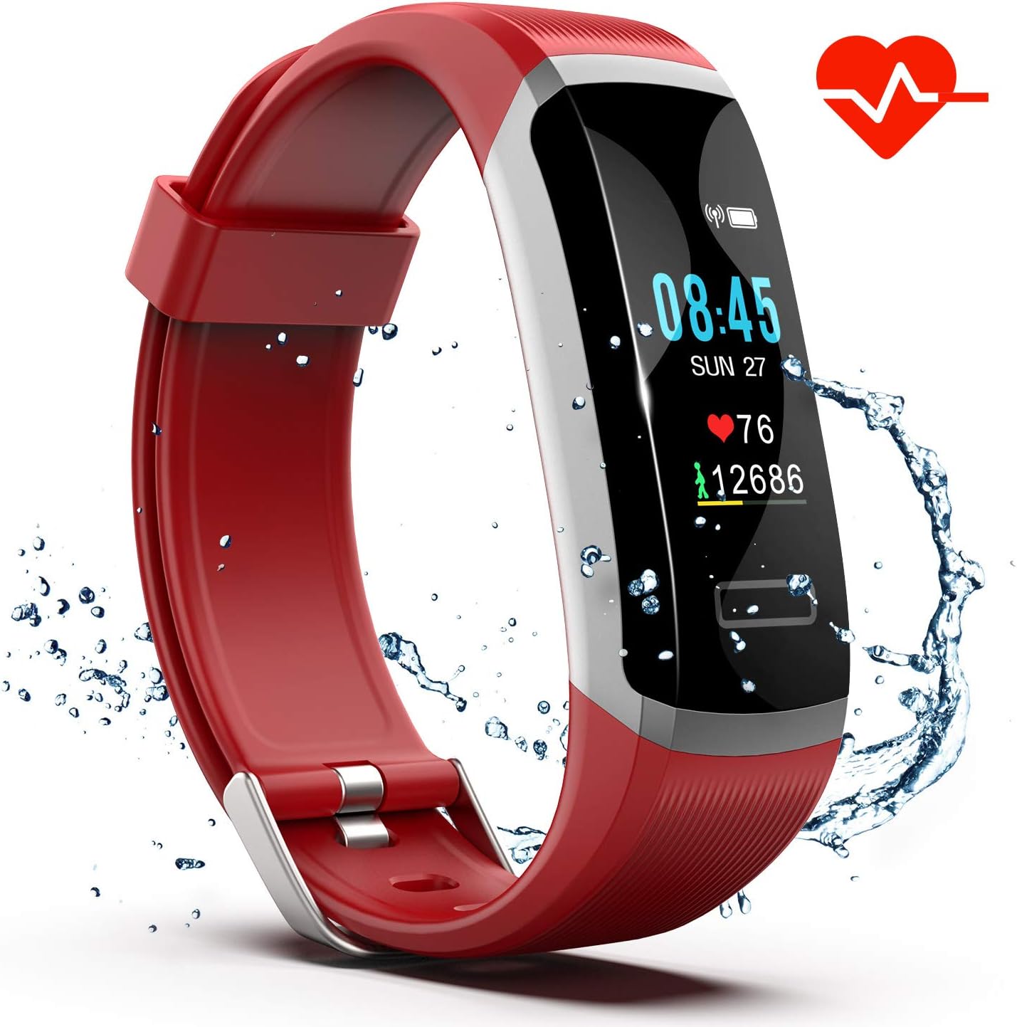 Akuti Fitness Tracker HR, Fitness Watch with Heart Rate Monitor, Activity Tracker, Sleep Monitor, Step Counter Calories Watch, IPX7 Waterproof Smart Wristband Pedometer for Kids, Women and Men