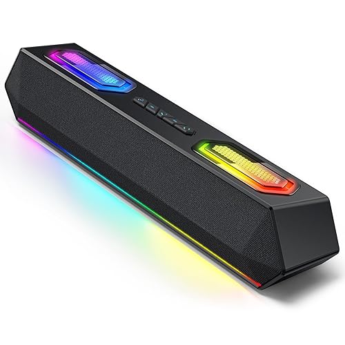 Deeyaple Computer Speakers, 40W Wireless Soundbar for Desktop PC with Bluetooth 5.3 & USB Audio, Software Custom EQ, Dynamic RGB Lighting, External Power Adapter Gaming Speakers, Laptop, Xbox (Black)