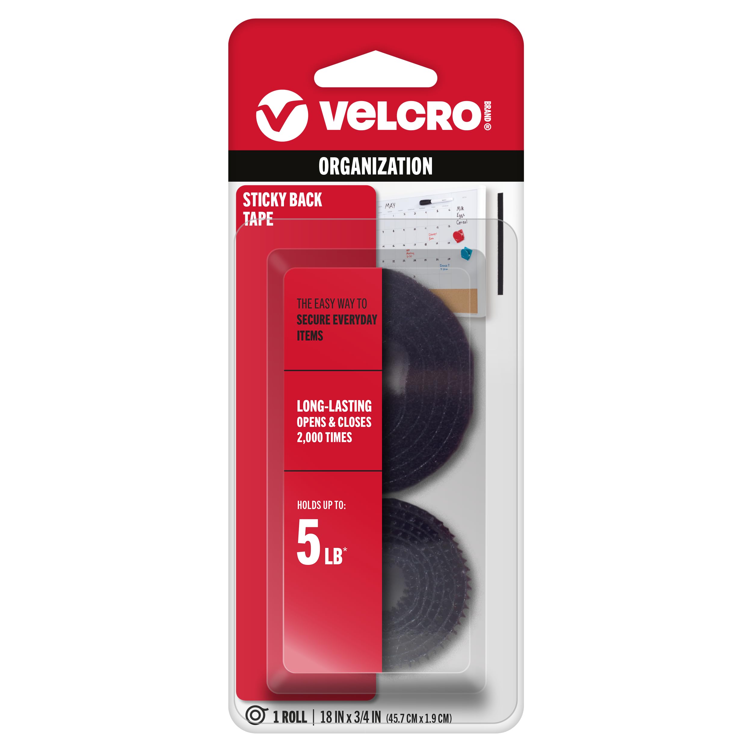 Velcro Strip BLK SB 18IN, Black, 18 in x 3/4 in